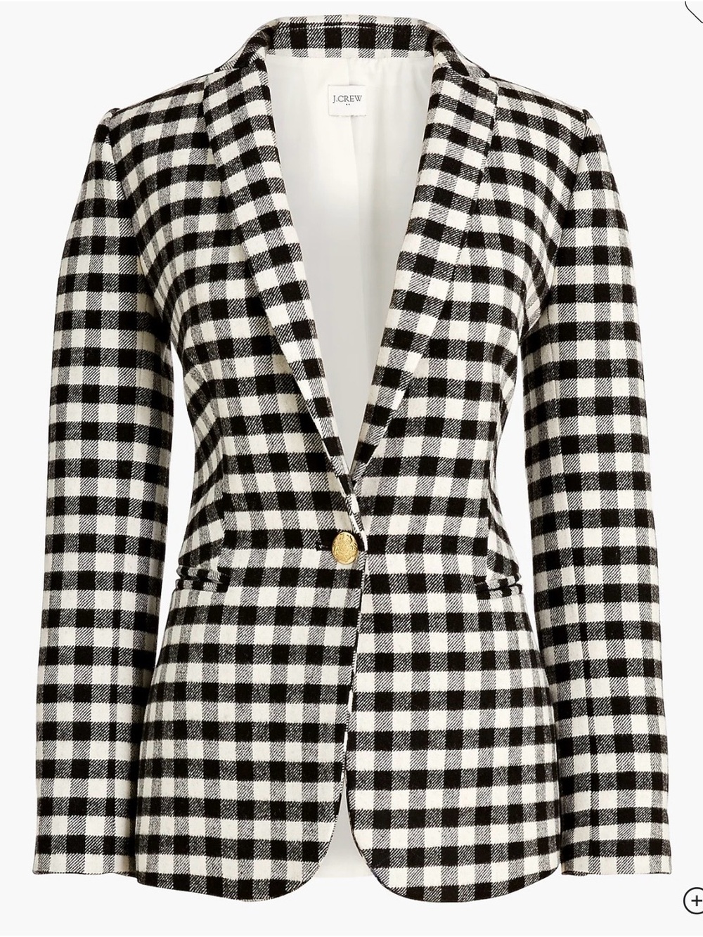 J. Crew Black and White Gingham Single-Button Blazer size 14